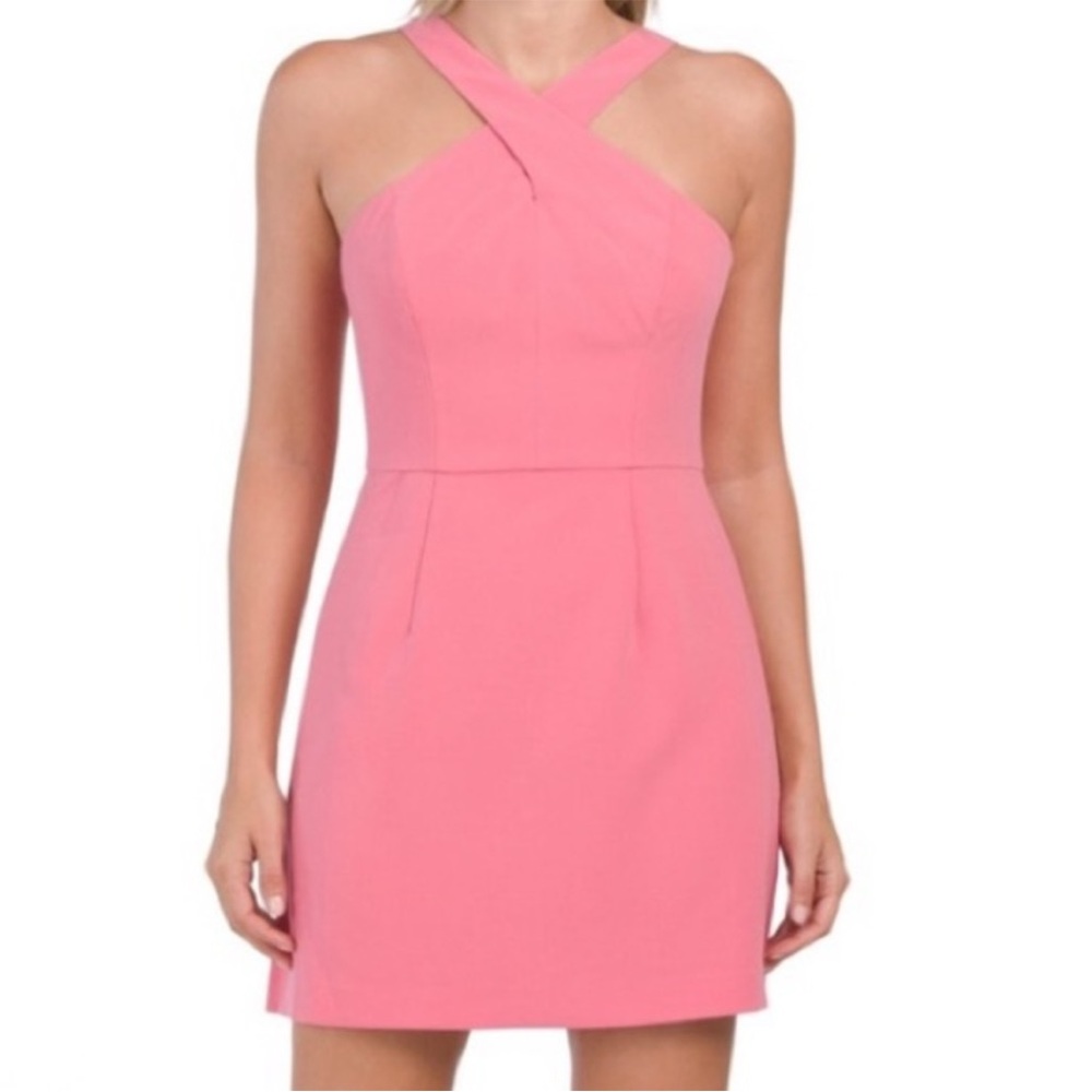 French Connection Whisper Xover Halter Neck Dress In Bubblegum Size 4